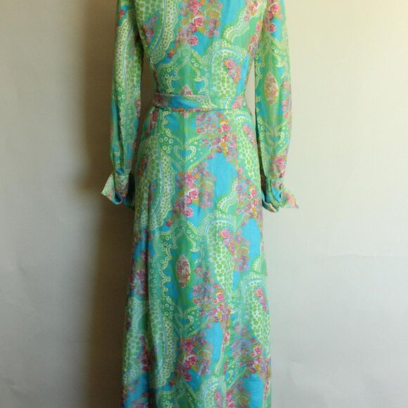 Vintage 1970s Hostess Dress, Volup JS Full Length Maxidress, Pastel Green - Picture 10 of 10